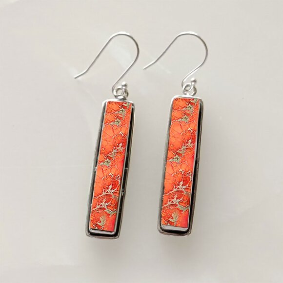 Bohemian Retro Rectangular Dangle Earrings With Stone Pattern - Picture 1 of 5